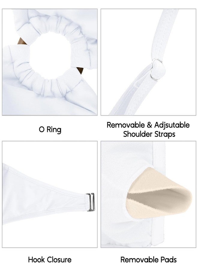 Holipick Bandeau Bikini Top for Women Strapless Swimsuit Tops Only Bathing Suit Tops with Shoulder Straps White - Image 5